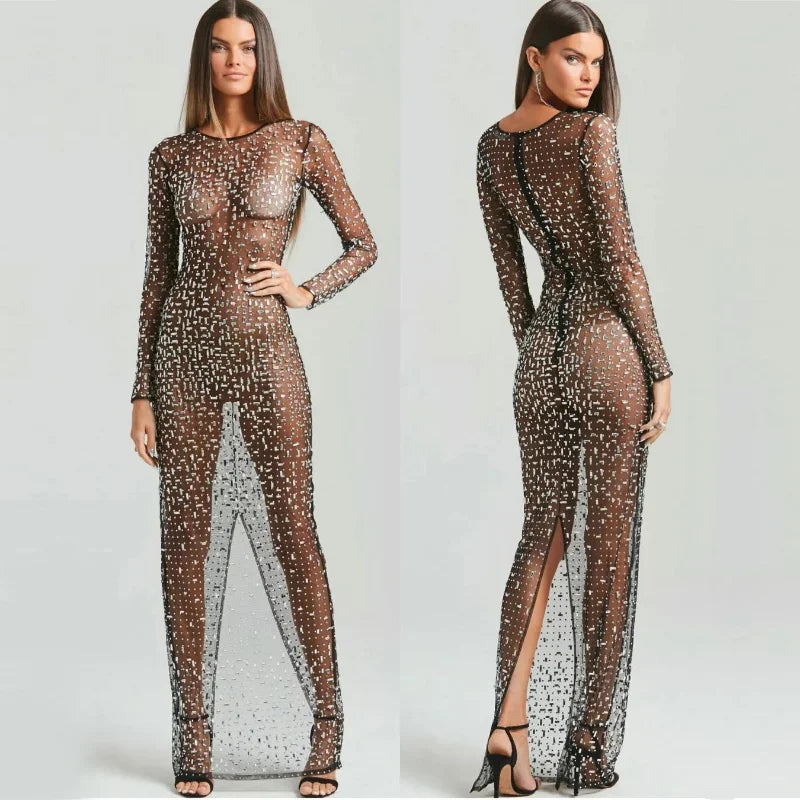 Rhinestone Mesh Maxi Dress | Dreamofthe90s