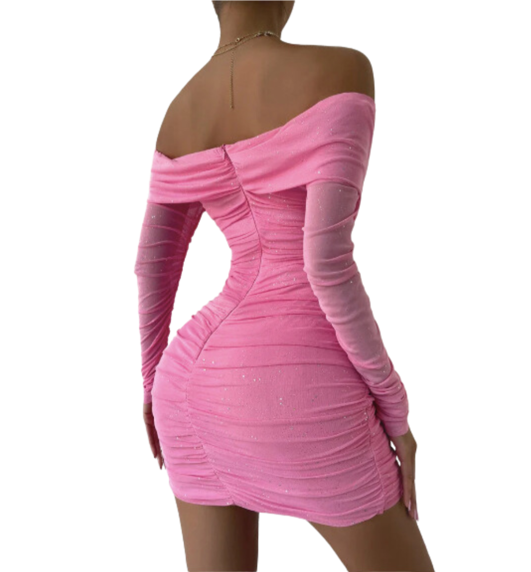 Mini Off The Shoulder Dress in Glitter image 3