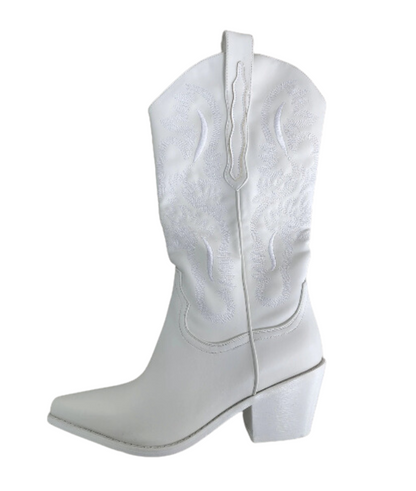 Mid Calf Cowgirl Western White Boots