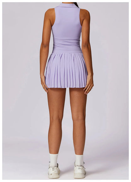 Back Purple Tennis Skirt Yoga Set