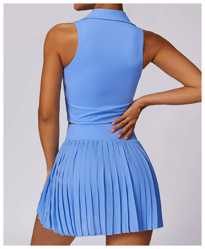 Back Sky Blue Yoga Skirt Outfit Set