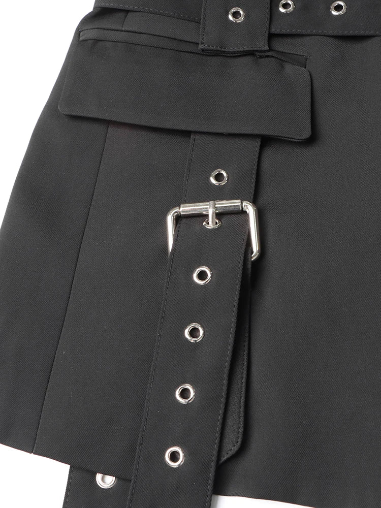 Black Belt Blazer with Pockets for Women