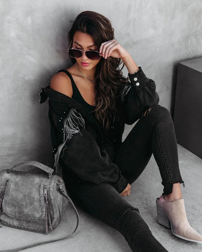 Black Tassel Womens Jacket