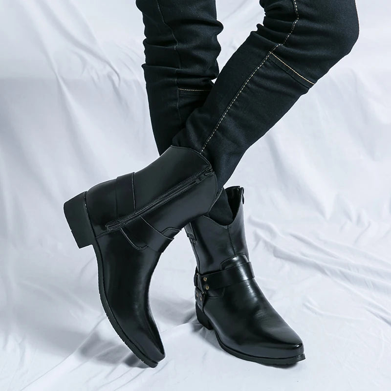 Black Western Mens Ankle Boots