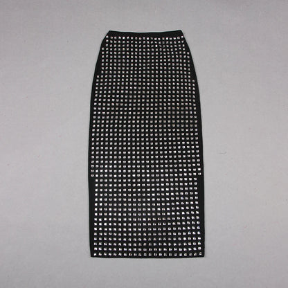 Black mid wasted diamond dress