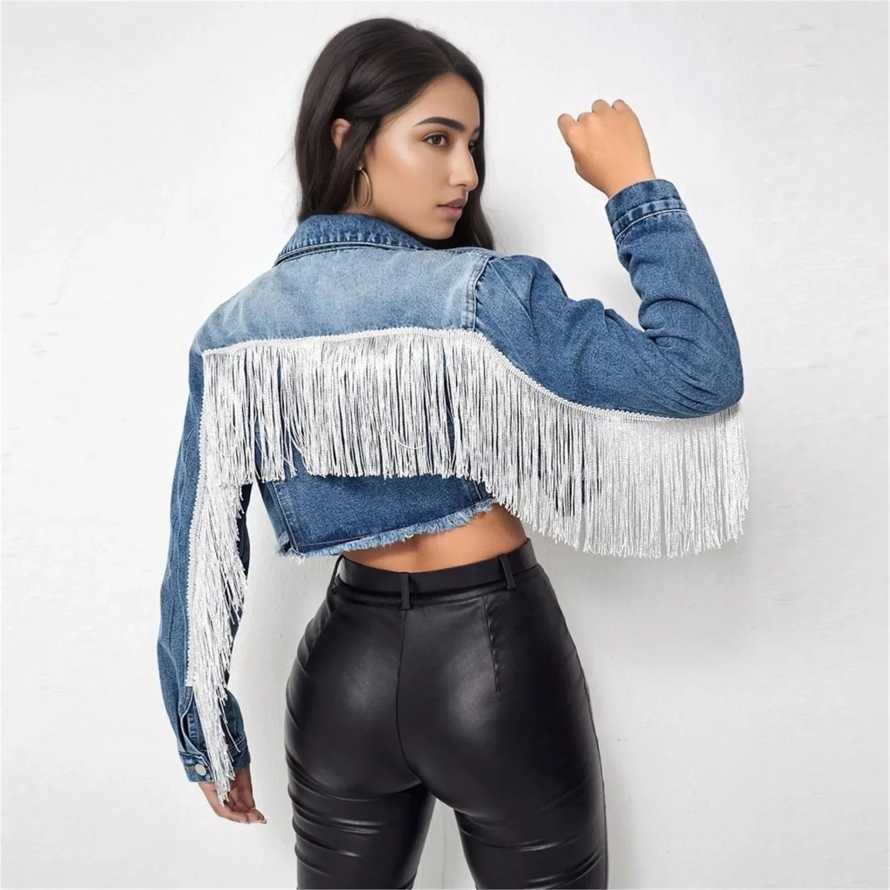 Blue Tassel Denim Jacket Back