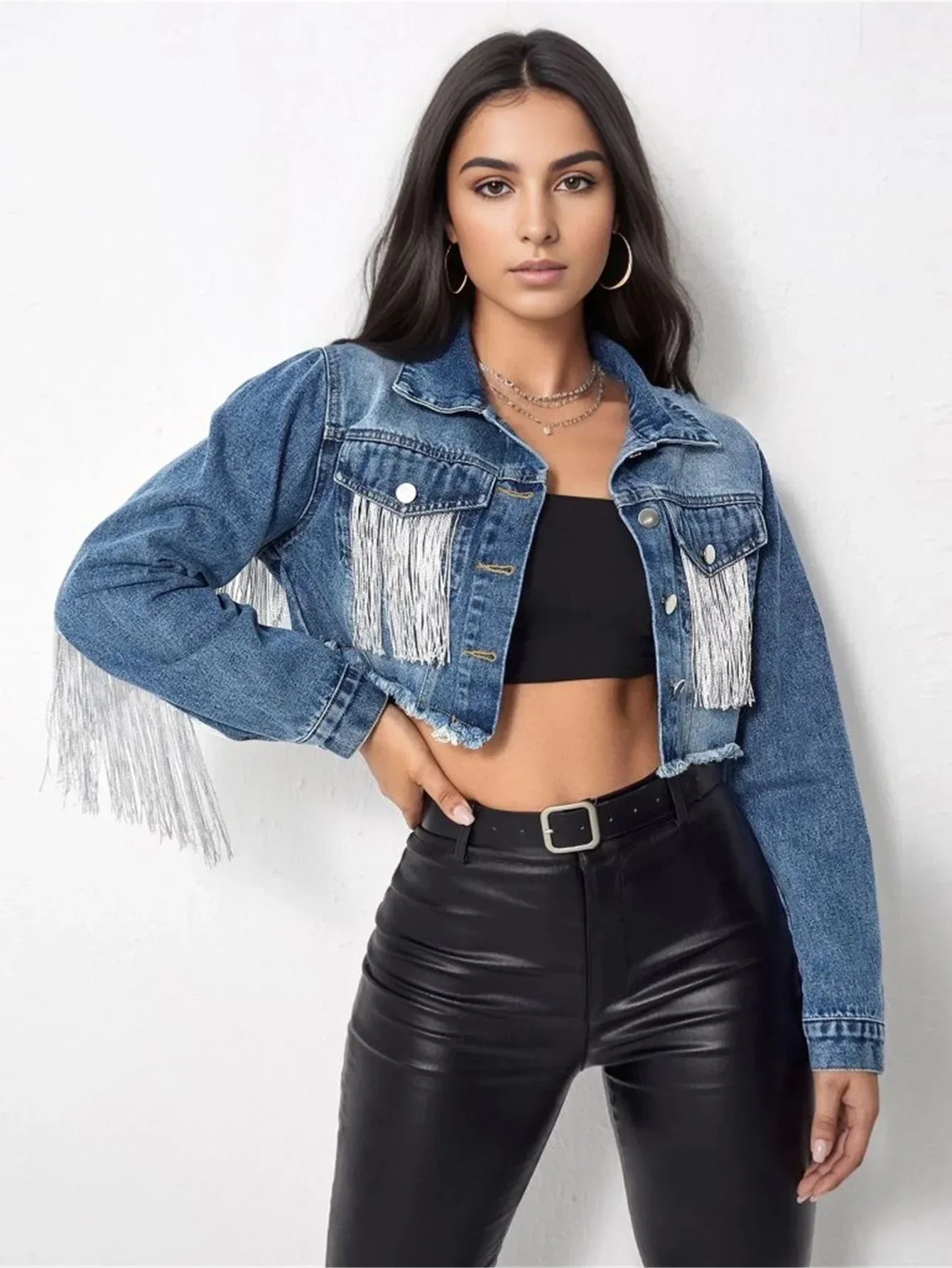 Denim Tassel Jacket for Women