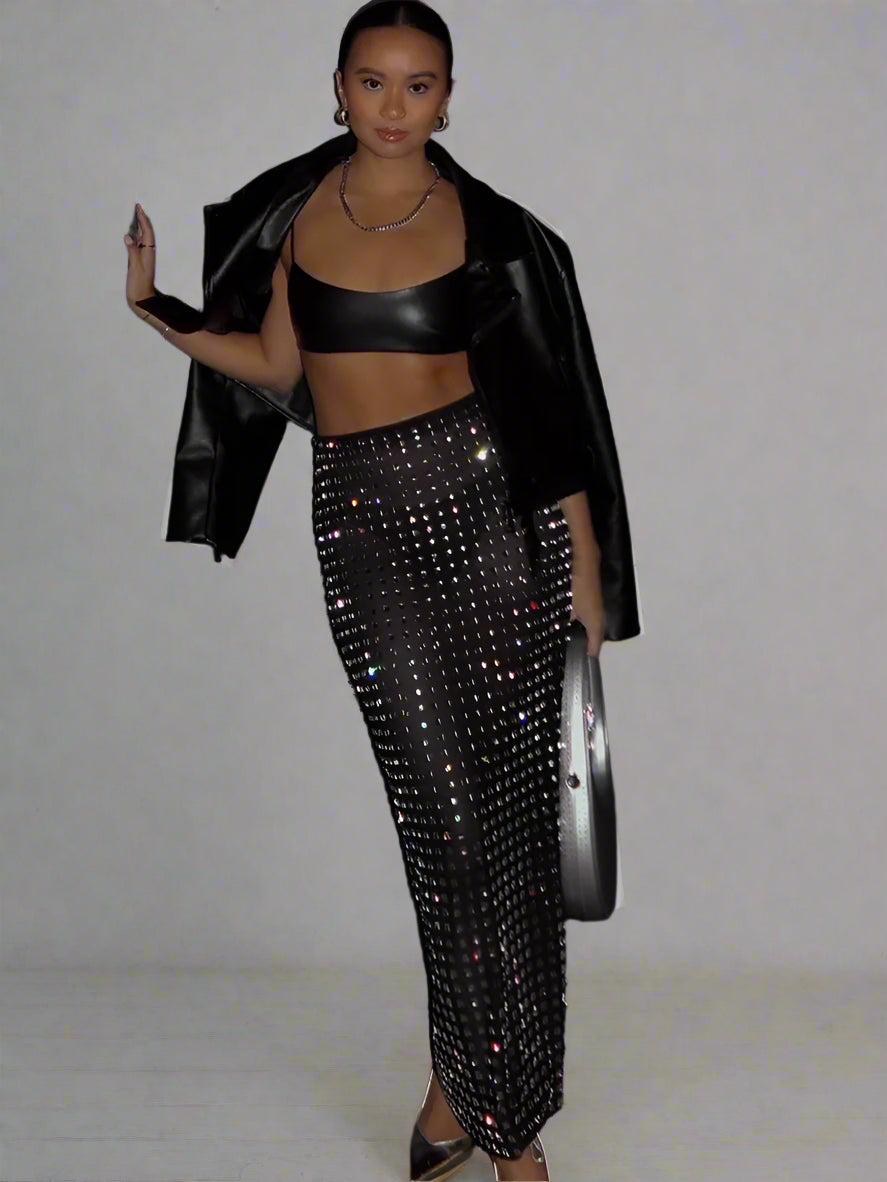 Diamond Black Midi Skirt