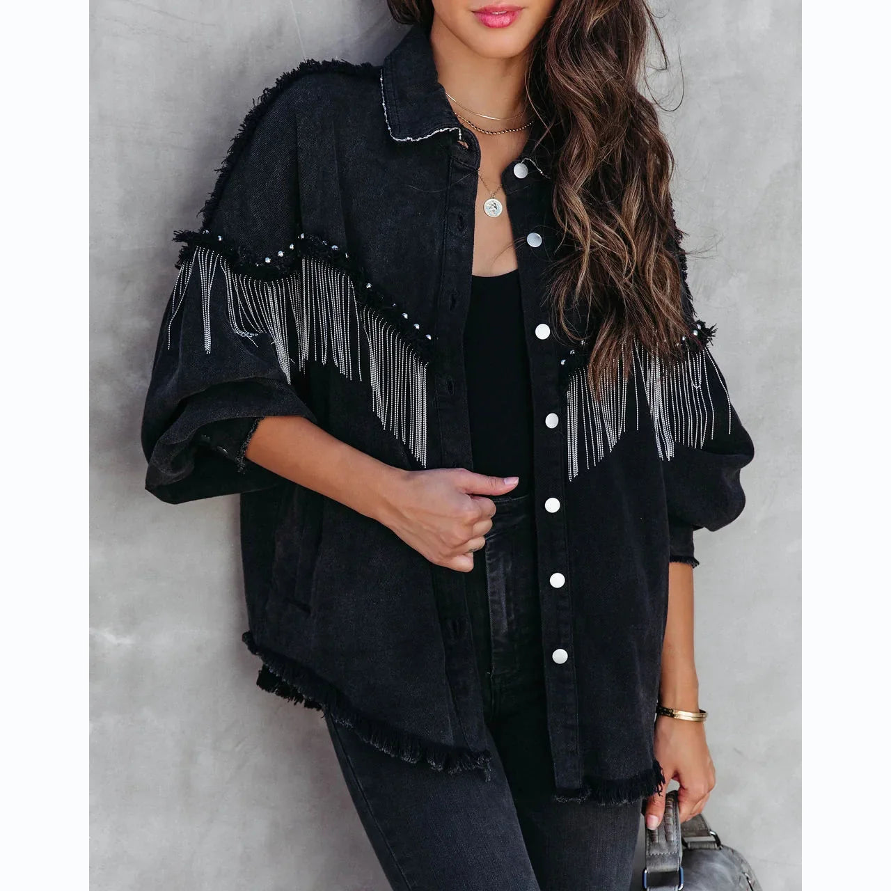 Fringe Black Jacket for women