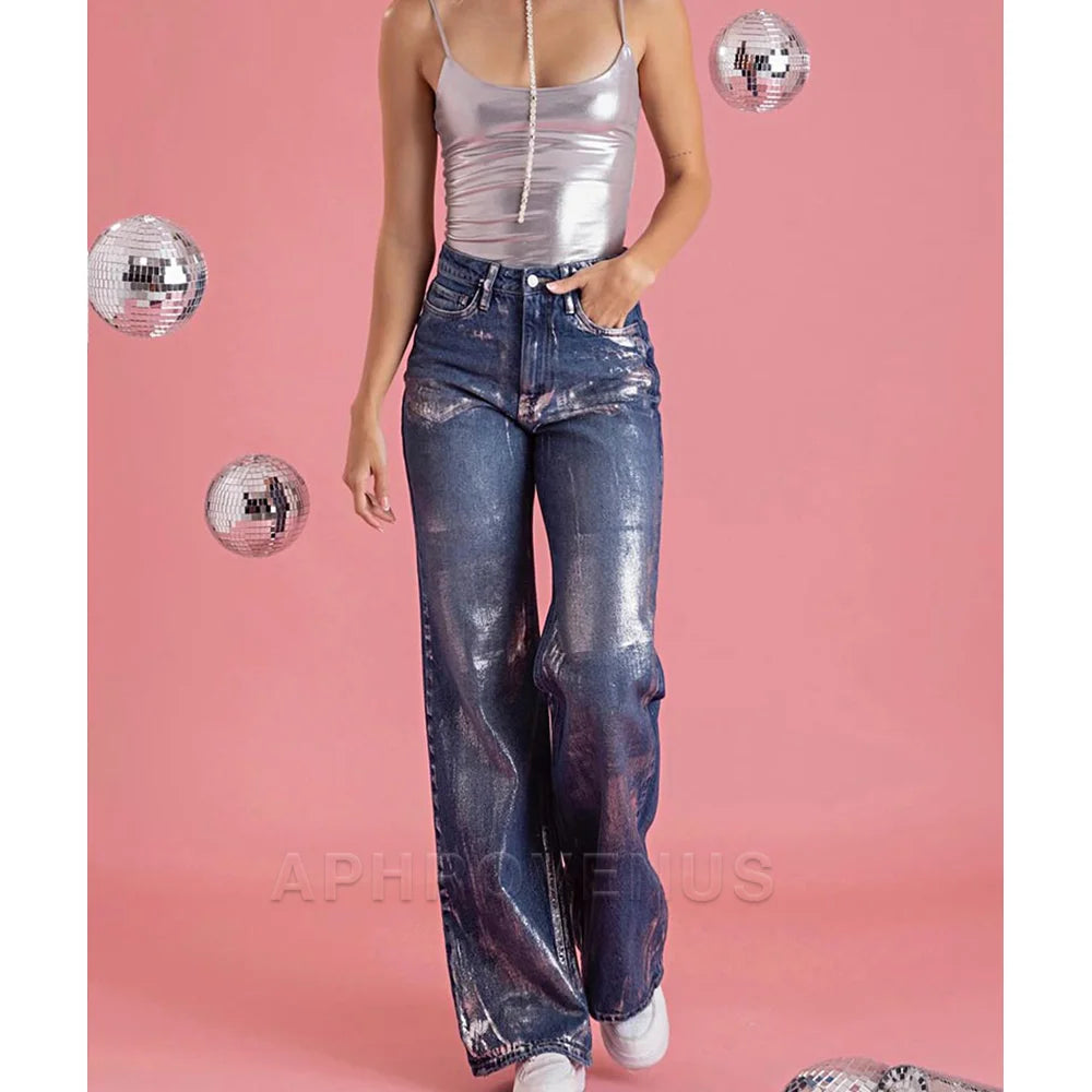 Front Blue Metallic Pants