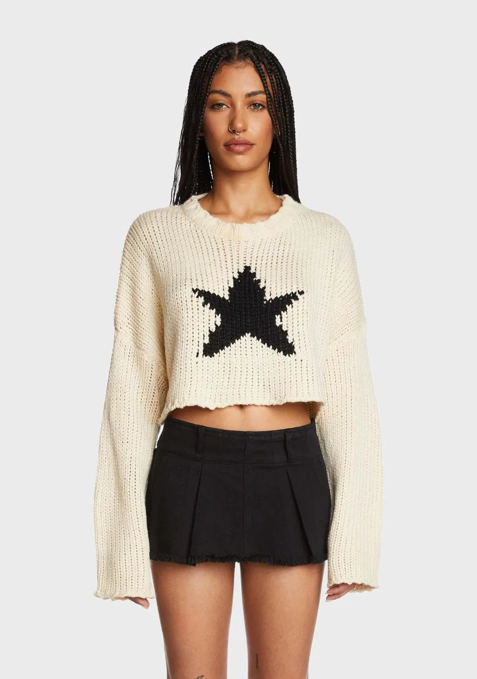 Front Long Sleeve Cropped Sweater