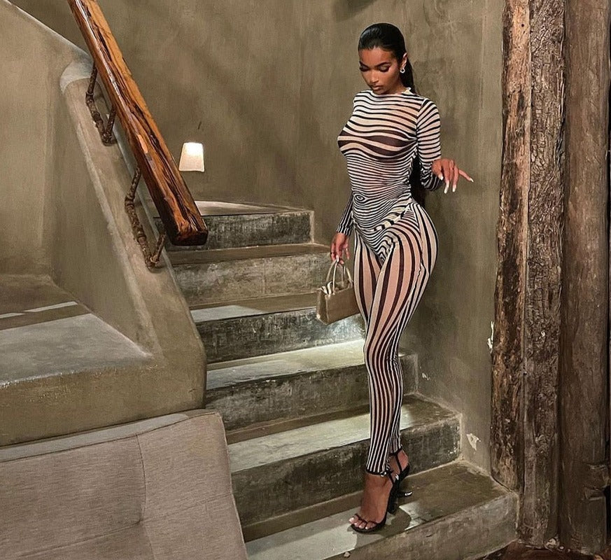 Dreamofthe90s Striped Two Piece See Through 