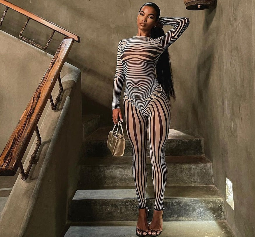 Dreamofthe90s Striped See Through Two Piece