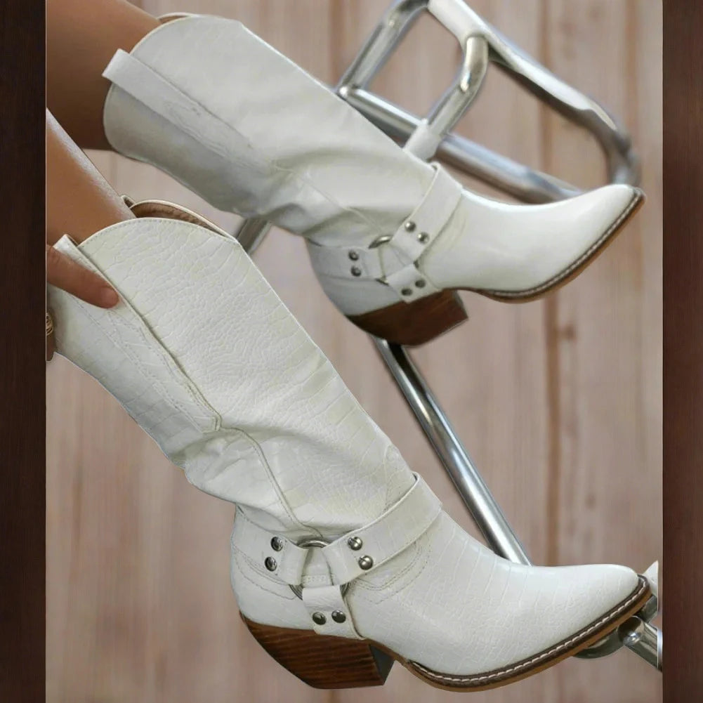 White Mid Calf womens Boots