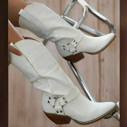 White Mid Calf womens Boots