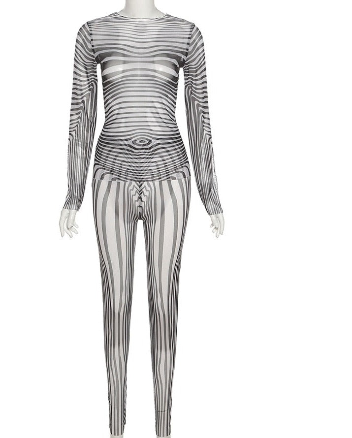 Dreamofthe90s Striped See Through Two Piece Set