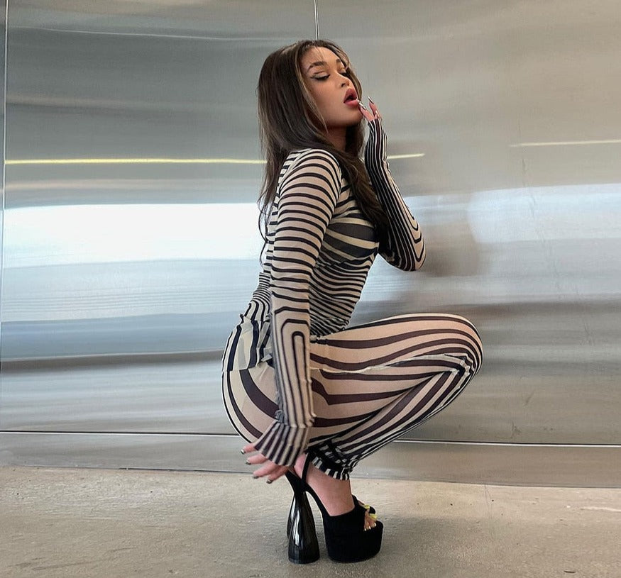 See Through Two Piece Dreamofthe90s striped outfit