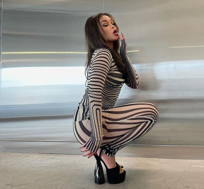 See Through Two Piece Dreamofthe90s striped outfit