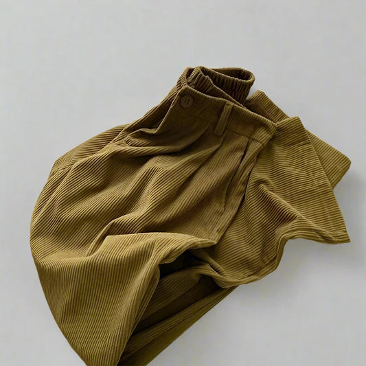 Khaki Corduroy High Waist Pants