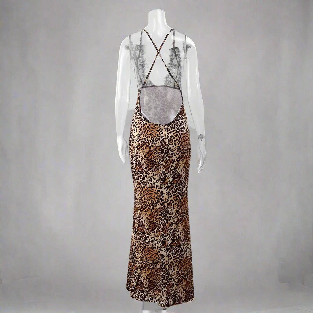 Leopard V Neck Maxi Dress Back