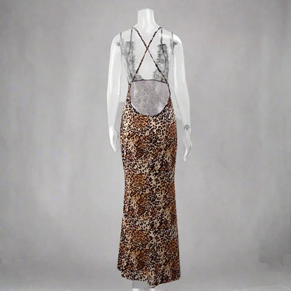 Leopard V Neck Maxi Dress Back