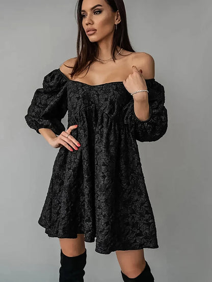 Long sleeve black puff dress