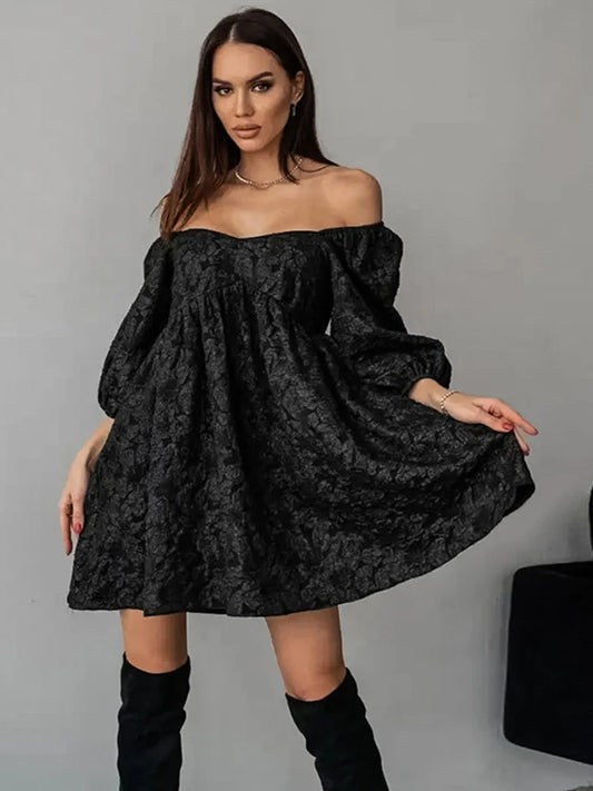 Off The shoulder long sleeve dress in black