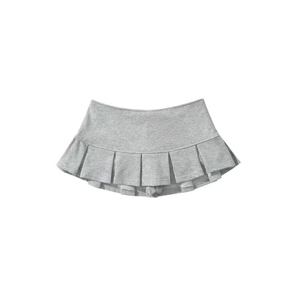 Pleated Light Grey Terry Miniskirt