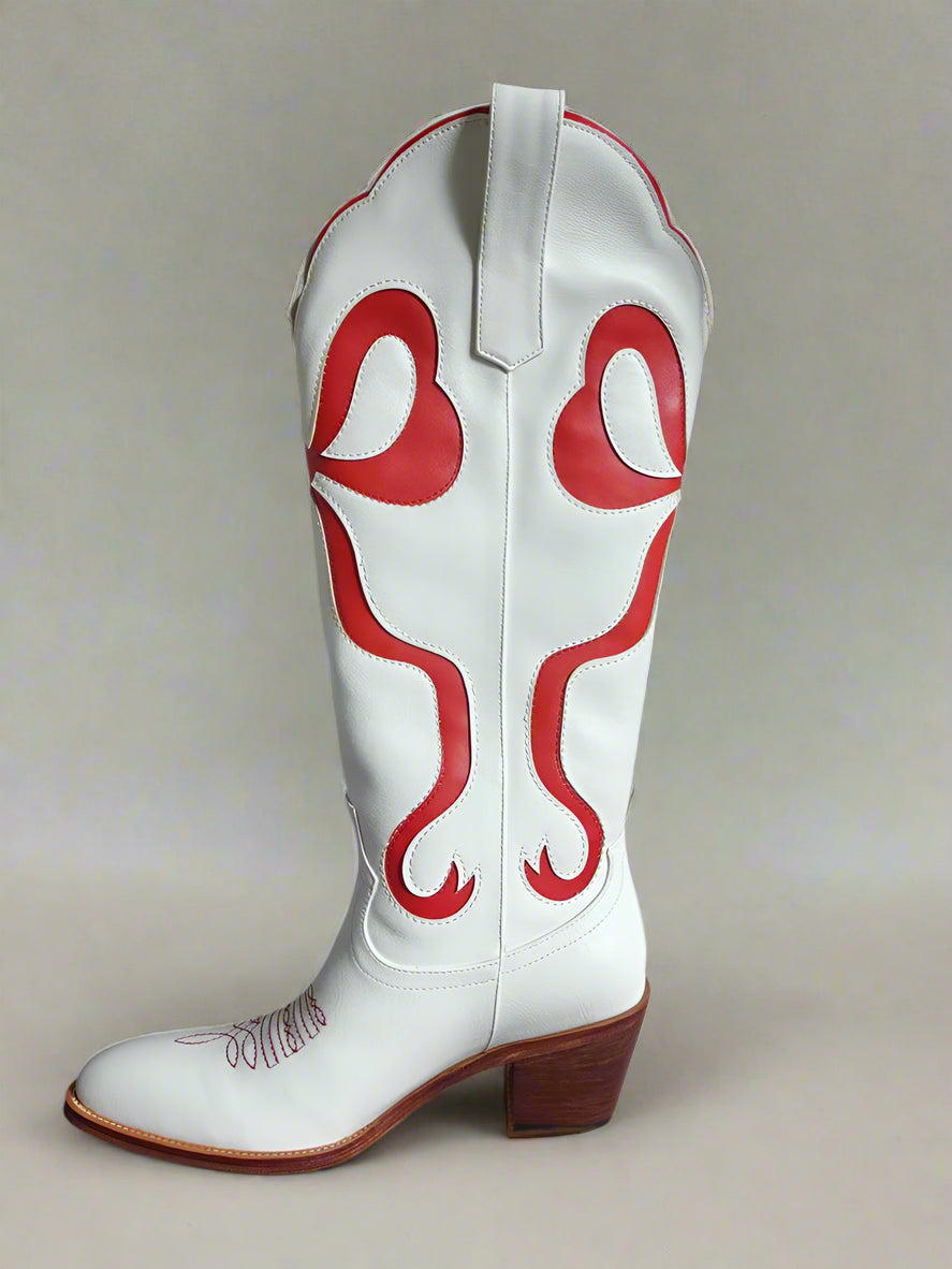 Red Bow Inlay White Cowgirl Boots