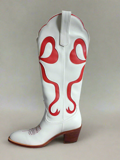 Red Bow Inlay White Cowgirl Boots