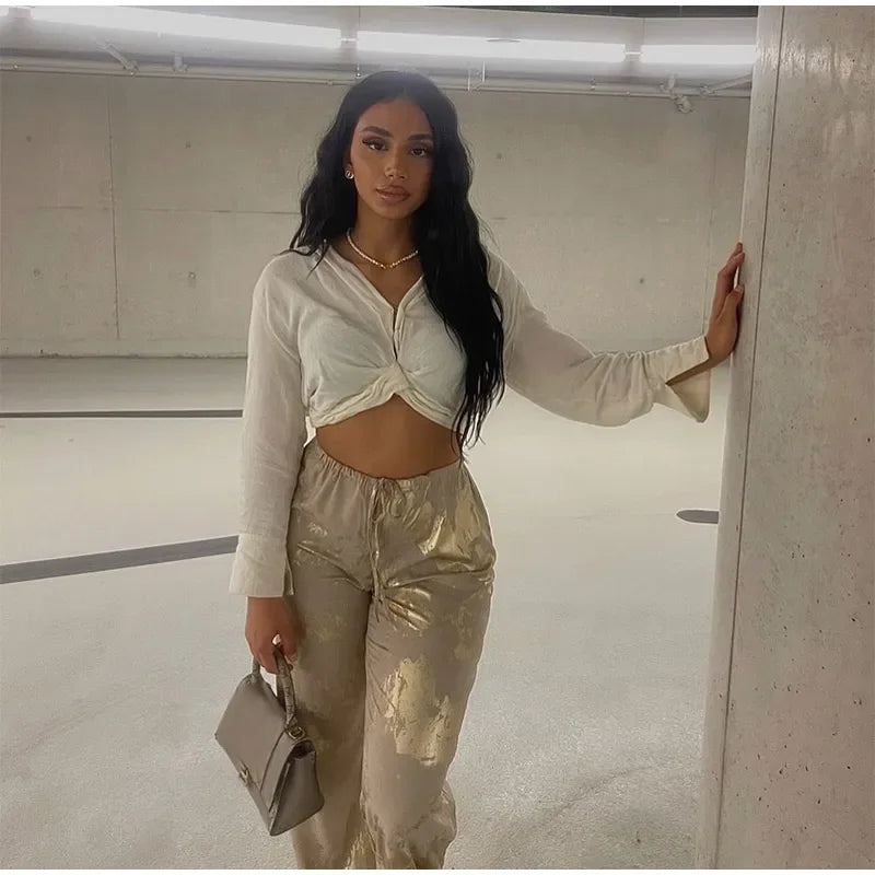 Drawstring pants in gold image 7