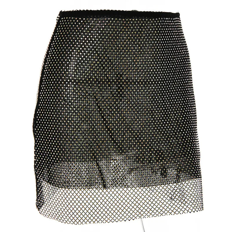 Sheer Rhinestone Mini Skirt