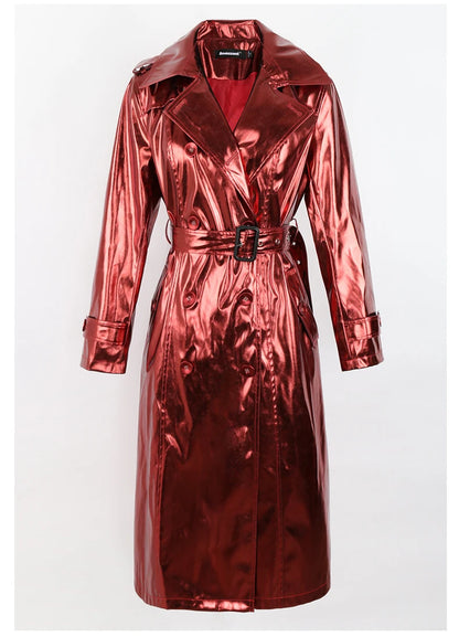 Long Brown Metallic Trench Coat