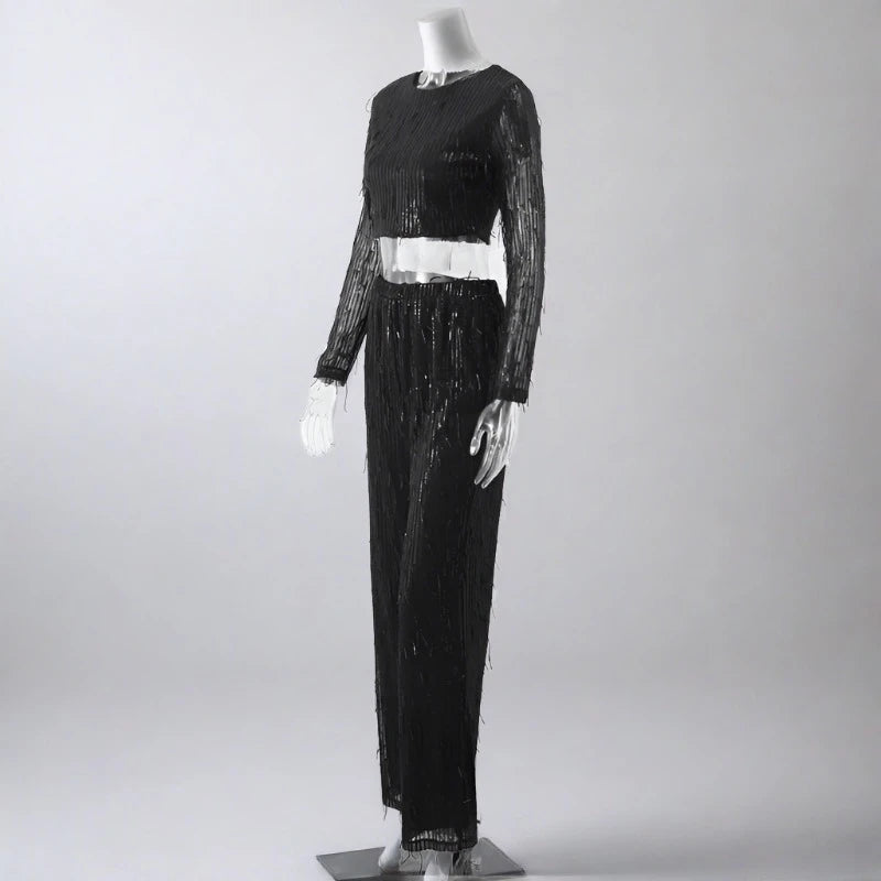 Black Suit Set sequin tassel