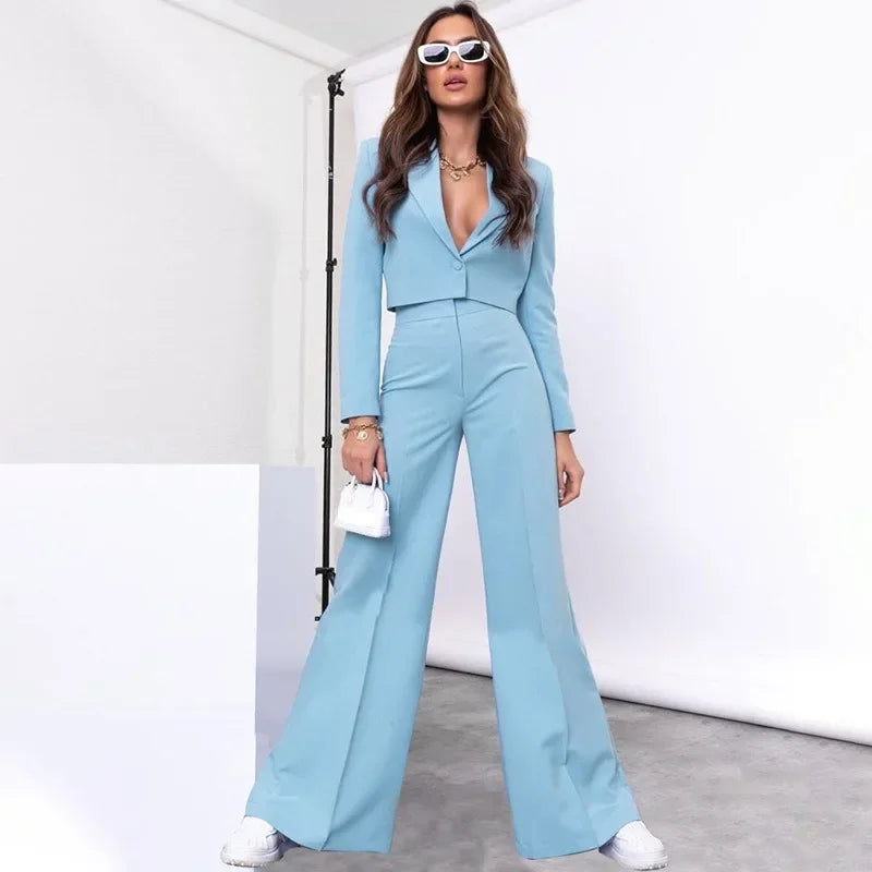 Sky Blue Cropped Blazer Set