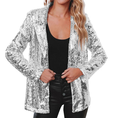 Womens Sequin Blazer in Silver