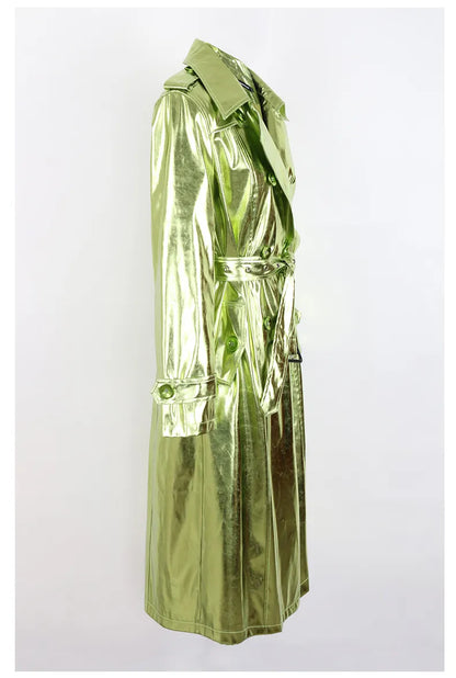 Dreamofthe90s long metallic trench coat in green