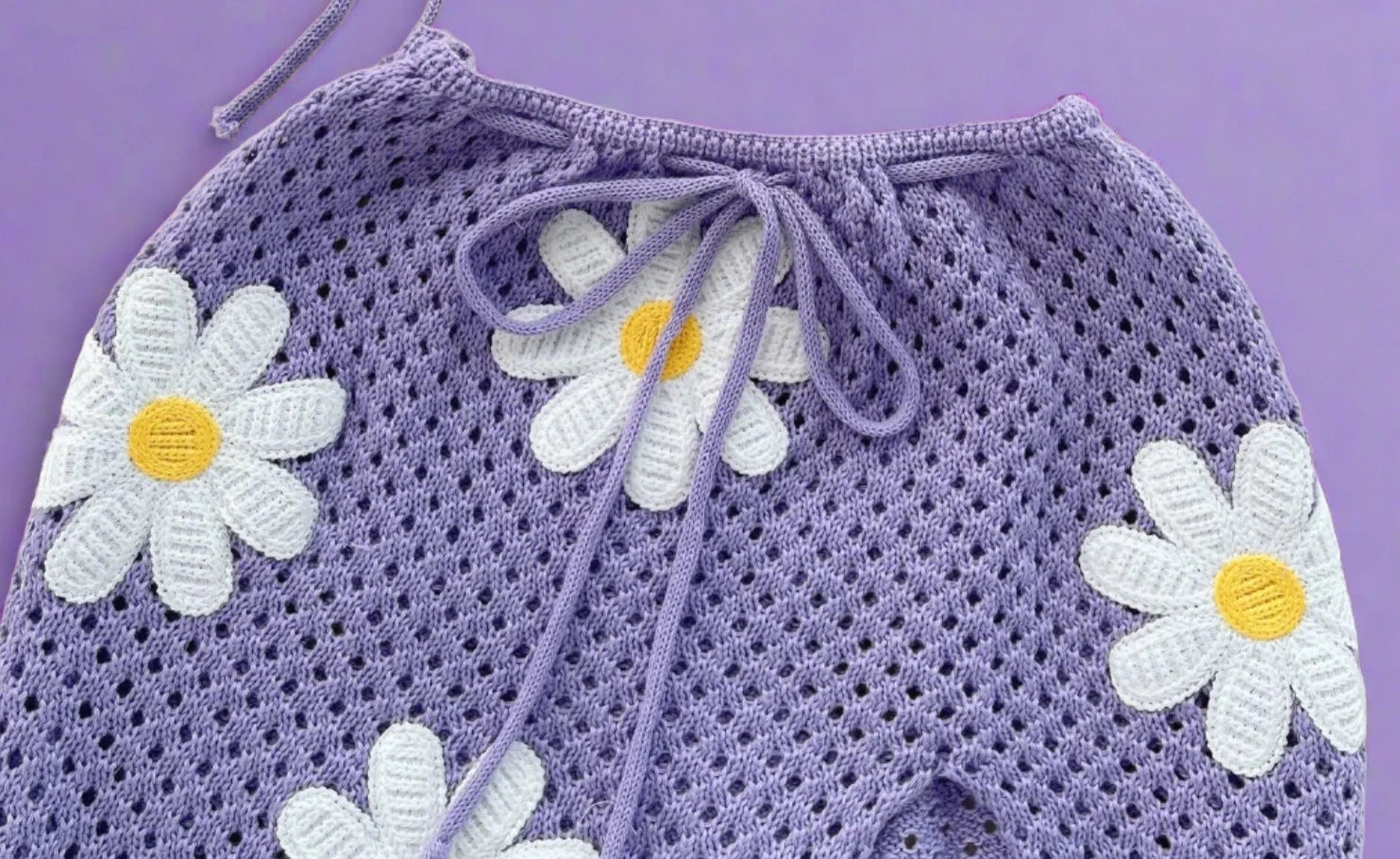 Purple Floral Knitted Mini Skirt