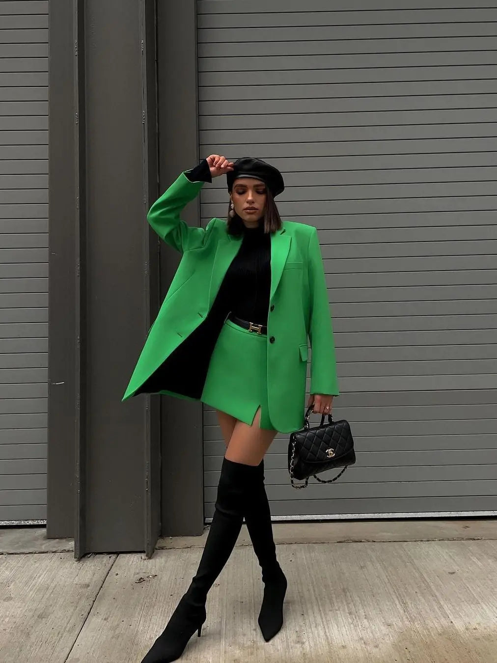 Green Oversized Blazer Skirt Suit Set | Dreamofthe90s image 2