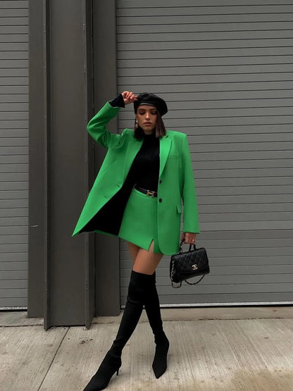Green Oversized Blazer Skirt Suit Set | Dreamofthe90s image 2