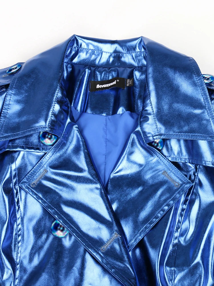 Metallic Trench Coat in Blue