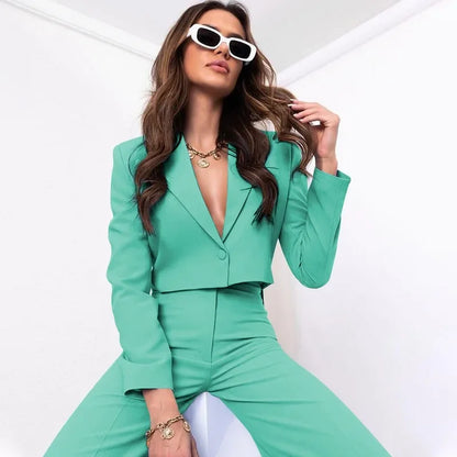 Minty Cropped Blazer Bell Bottom Set