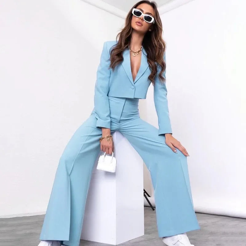 Sky Blue Blazer Bell Bottom Set