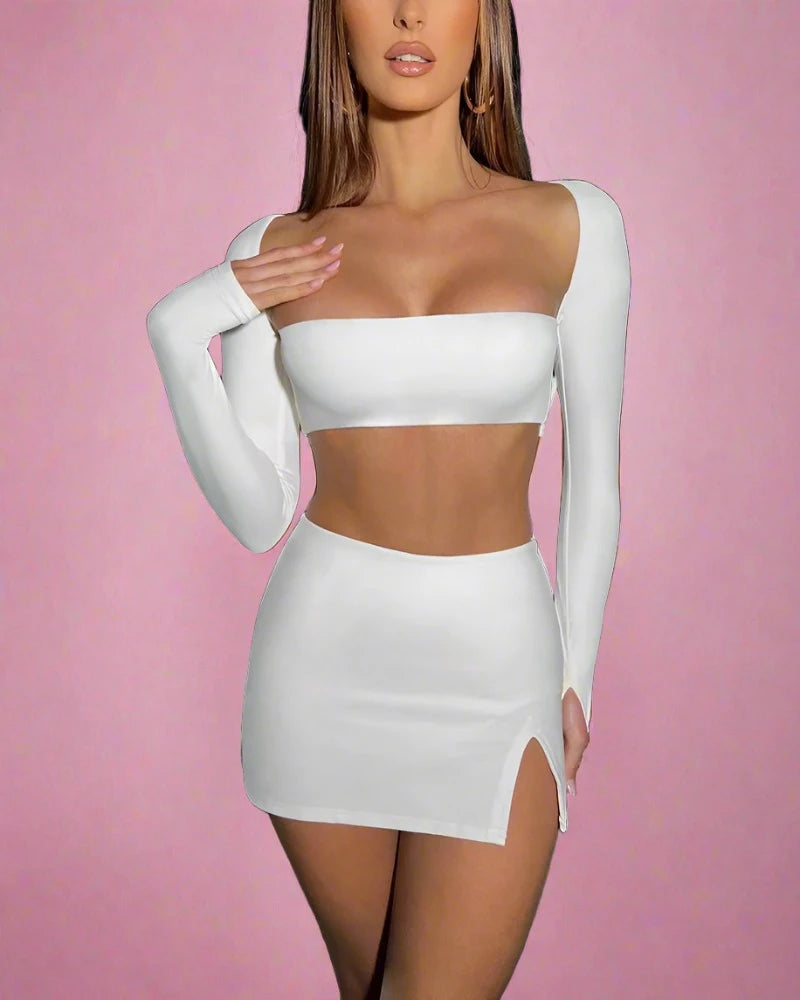 White Crop top and mini skirt