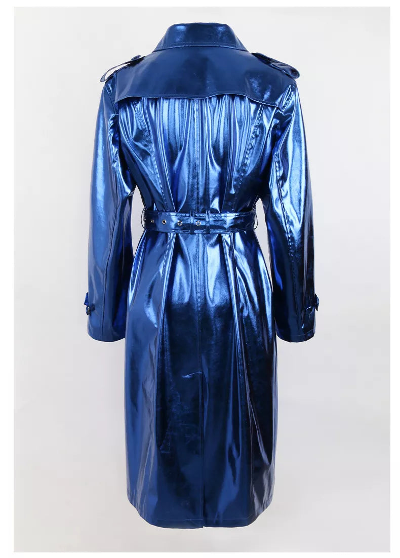Metallic Blue Trench Coat 