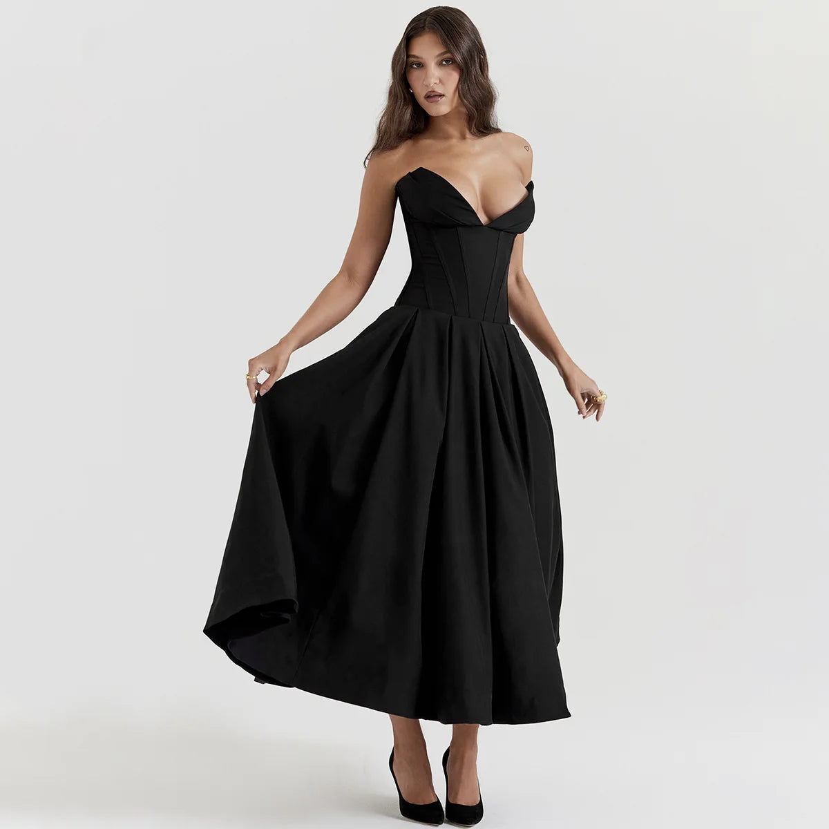 Corset Midi Dress in Black