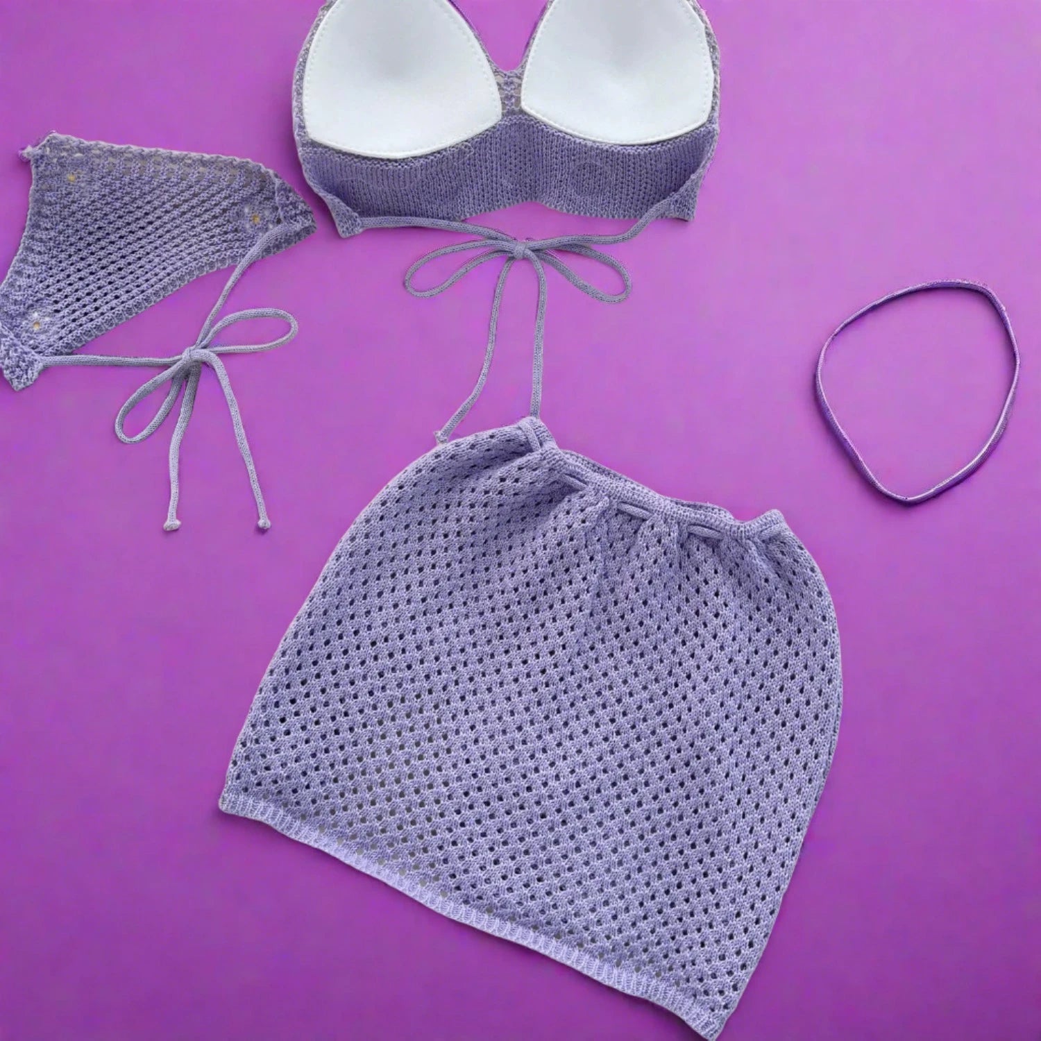 Purple knitted mini skirt