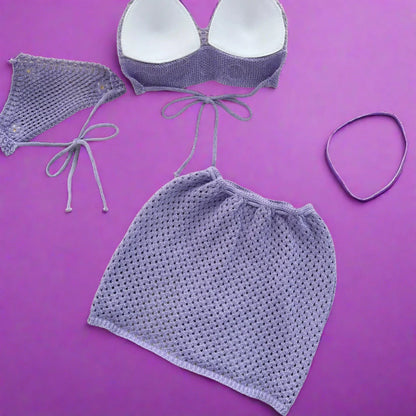 Purple knitted mini skirt