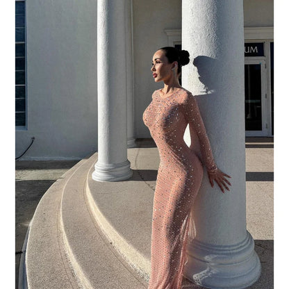 mesh coffee glitter dress for women