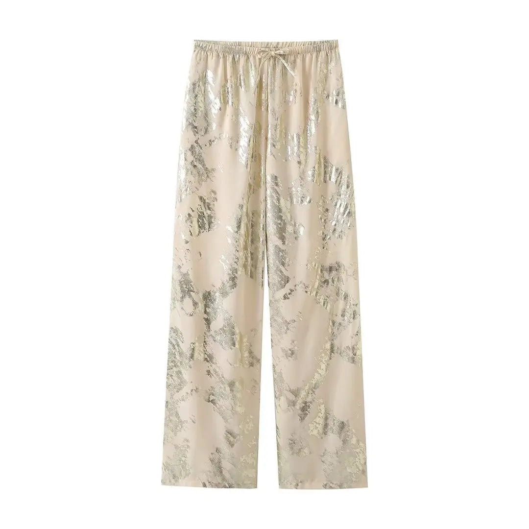 Dreamofthe90s Metallic Drawstring pants in gold image 1